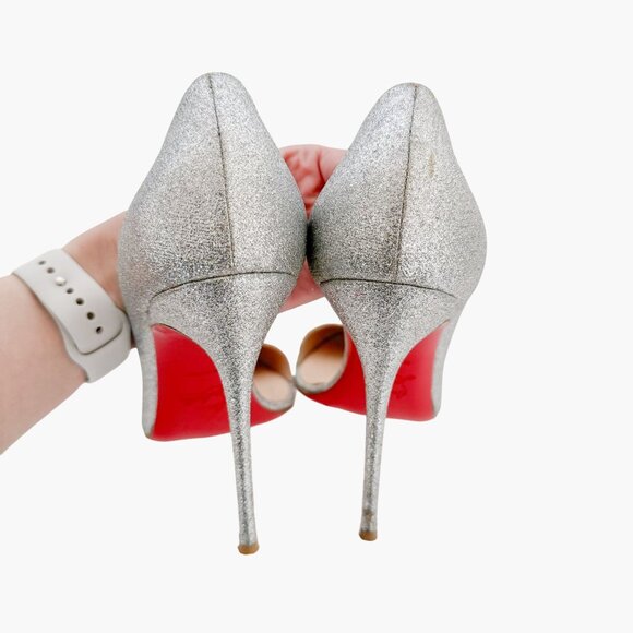 Christian Louboutin Helmour 100 Pumps EU 40 US 10 Silver Glitter High Heels - Picture 6 of 14